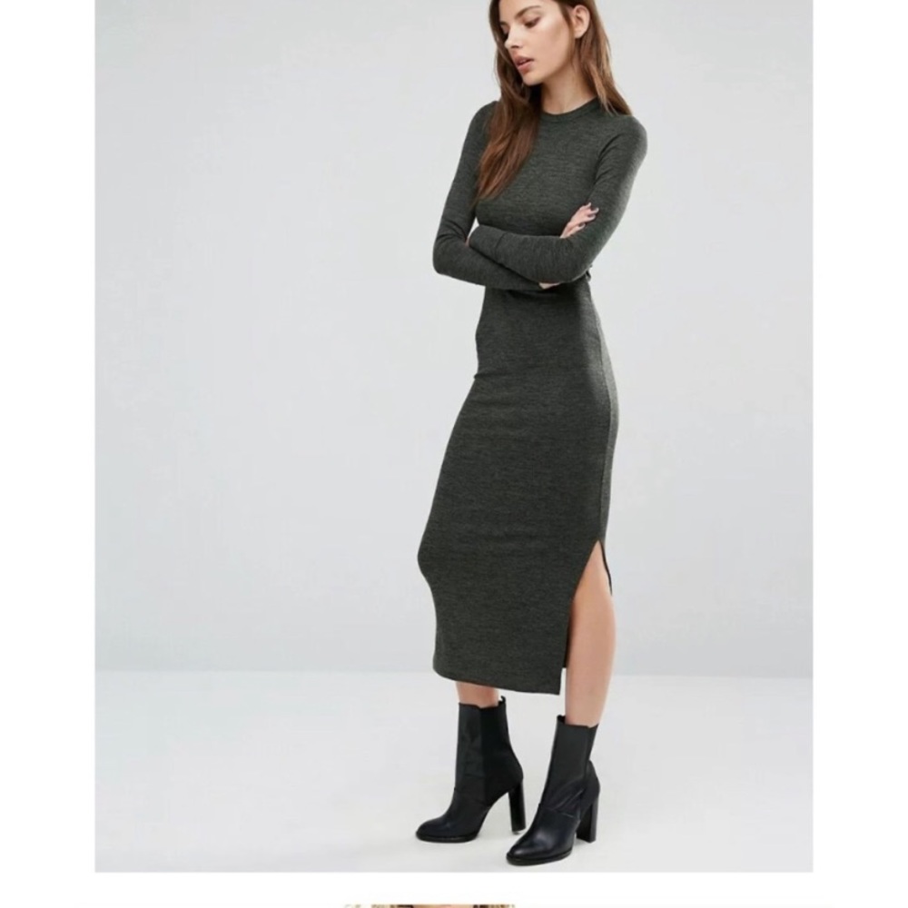 ✨LAST CHANCE SALE✨ French Connection Fine Knit Green Jersey Dress with slit